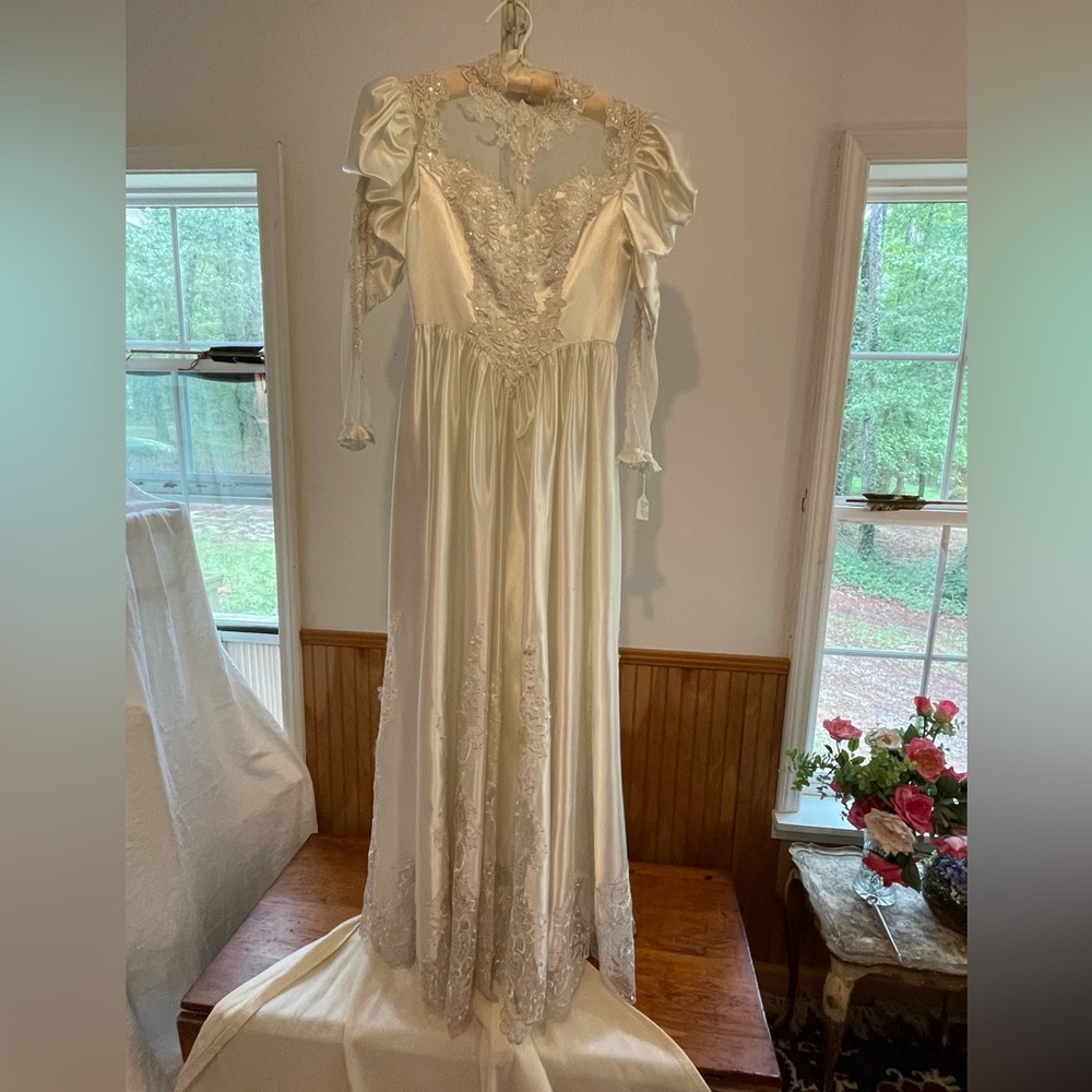 Vintage Satin Wedding Gown, Small